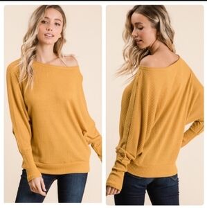 Thermal Knit Off The Shoulder Doleman Sleeved Top